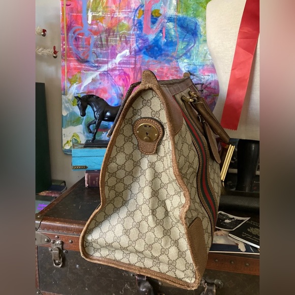 Auth Rare Vintage GUCCI Sherry Duffle Bag Tote Carry On Luxury Designer Luggage - Picture 9 of 11